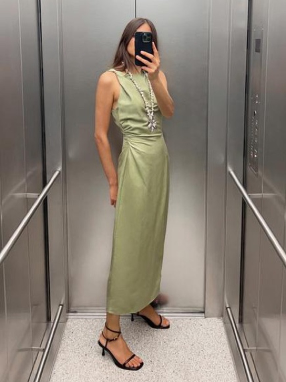 Zara Linen Blend Cut Out Midi Dress